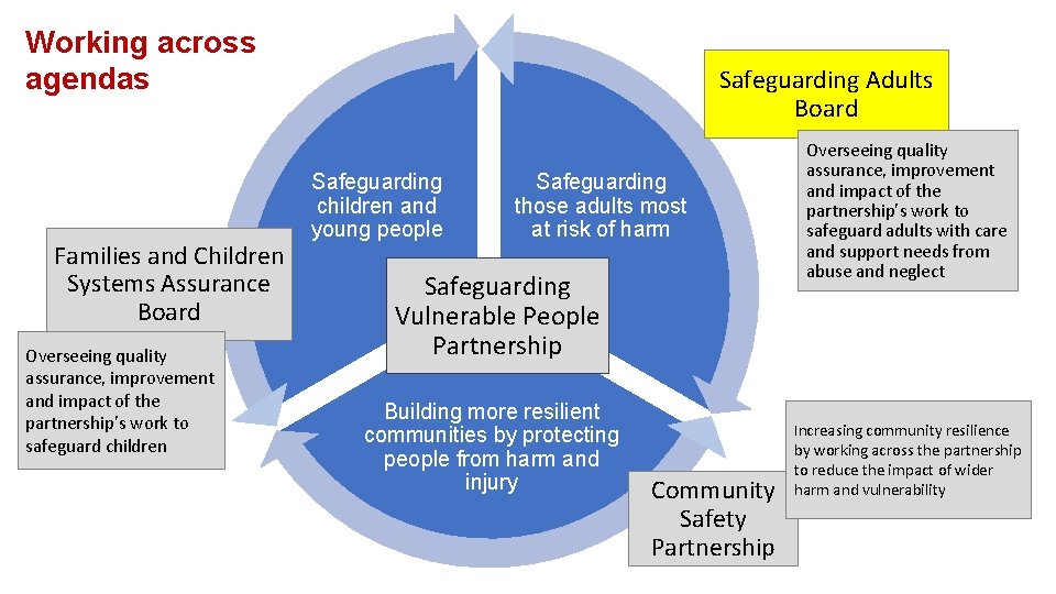 Working across agendas Families and Children Systems Assurance Board Overseeing quality assurance, improvement and