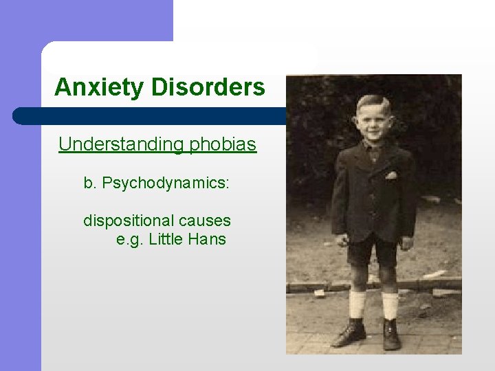 Anxiety Disorders Understanding phobias b. Psychodynamics: dispositional causes e. g. Little Hans 