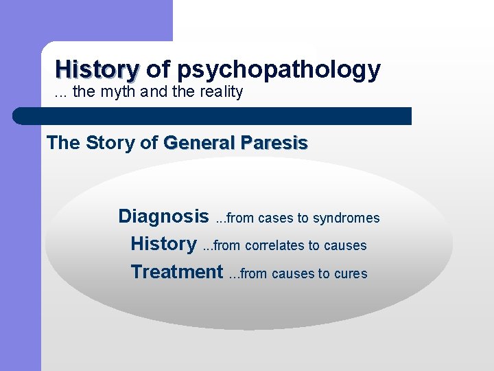History of psychopathology History. . . the myth and the reality The Story of