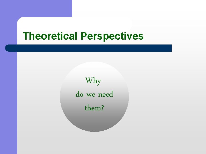 Theoretical Perspectives Why do we need them? 