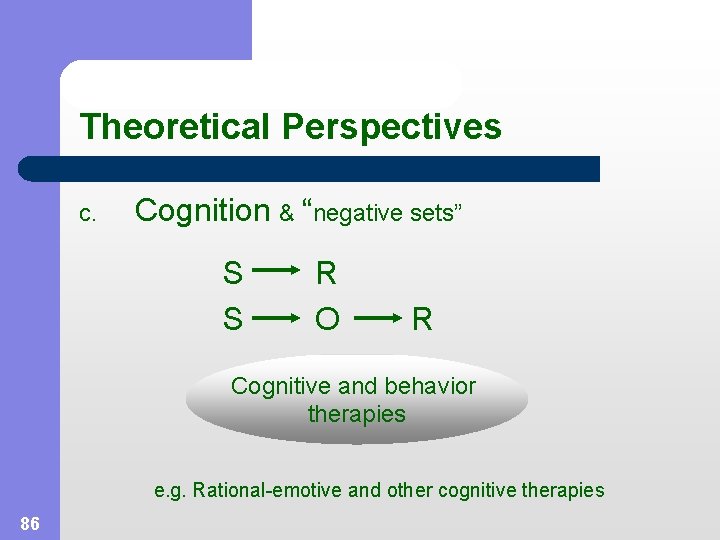 Theoretical Perspectives c. Cognition & “negative sets” S R S O R Cognitive and