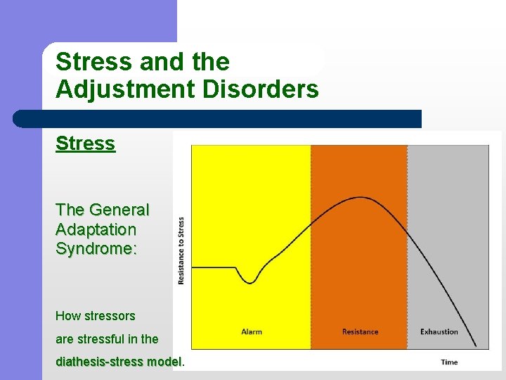 Stress and the Adjustment Disorders Stress The General Adaptation Syndrome: How stressors are stressful
