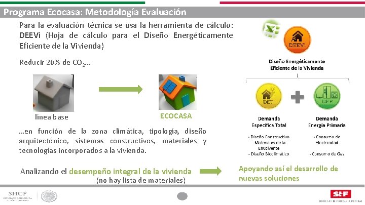 Programa Ecocasa: Metodología Evaluación Para la evaluación técnica se usa la herramienta de cálculo: