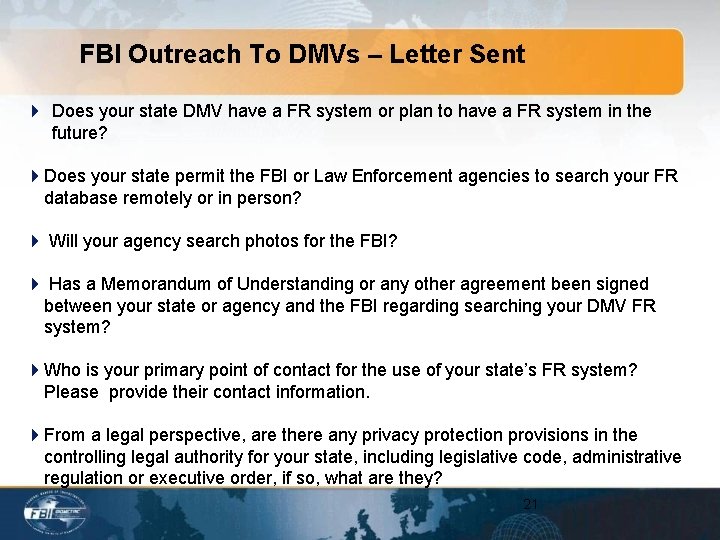 FBI Outreach To DMVs – Letter Sent 4 Does your state DMV have a