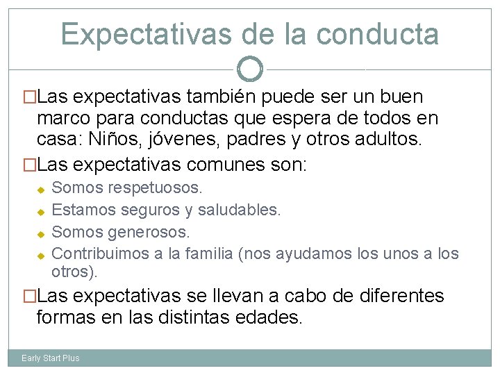 Expectativas de la conducta �Las expectativas también puede ser un buen marco para conductas