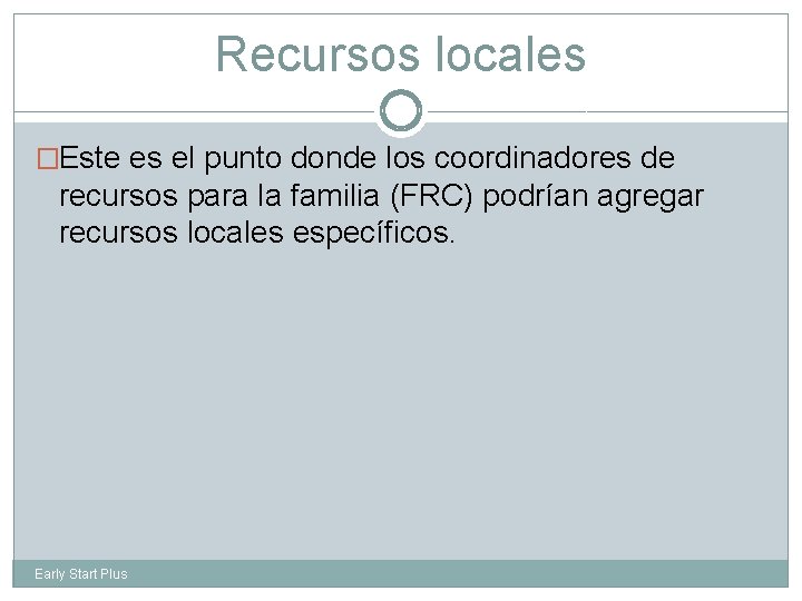 Recursos locales �Este es el punto donde los coordinadores de recursos para la familia