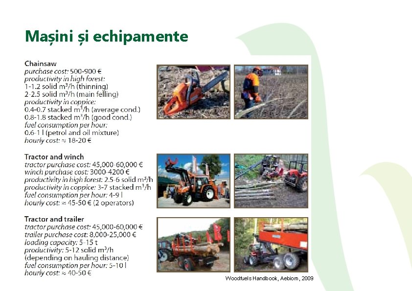 Mașini și echipamente Woodfuels Handbook, Aebiom, 2009 