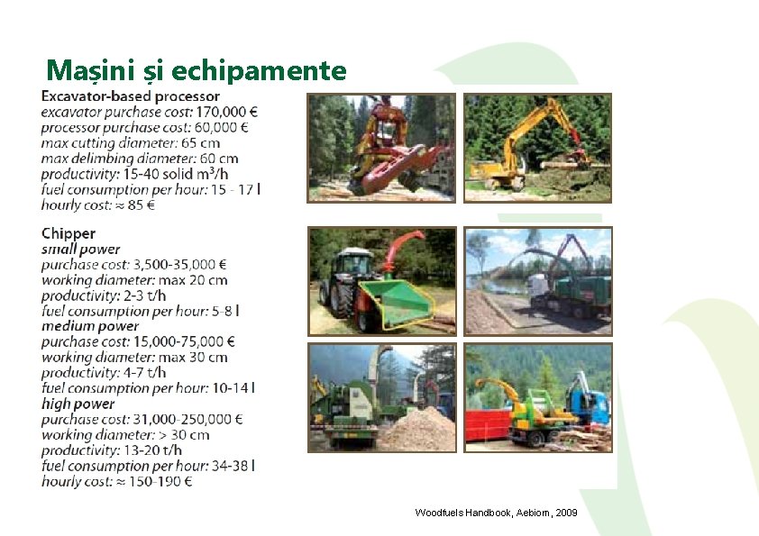 Mașini și echipamente Woodfuels Handbook, Aebiom, 2009 