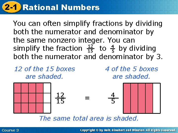2 -1 Rational Numbers You can often simplify fractions by dividing both the numerator