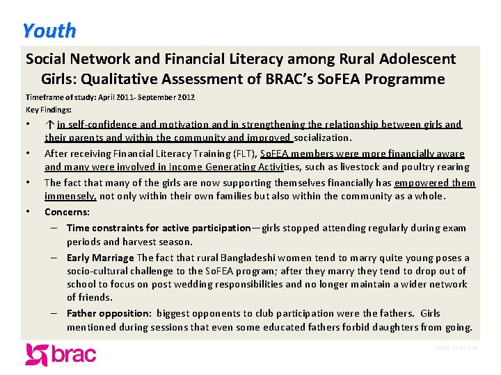 Youth Social Network and Financial Literacy among Rural Adolescent Girls: Qualitative Assessment of BRAC’s