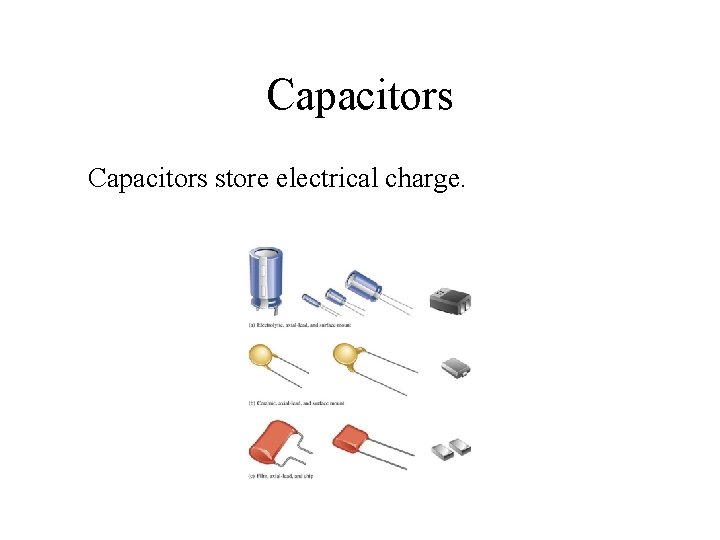 Capacitors store electrical charge. Insert figure 1 -5 