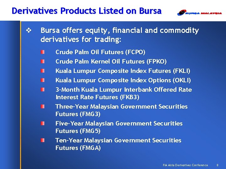 Derivatives Products Listed on Bursa v Bursa offers equity, financial and commodity derivatives for