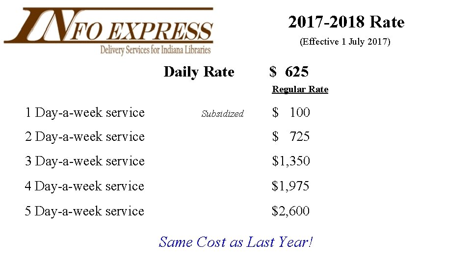  2017 -2018 Rate (Effective 1 July 2017) Daily Rate $ 625 Regular Rate