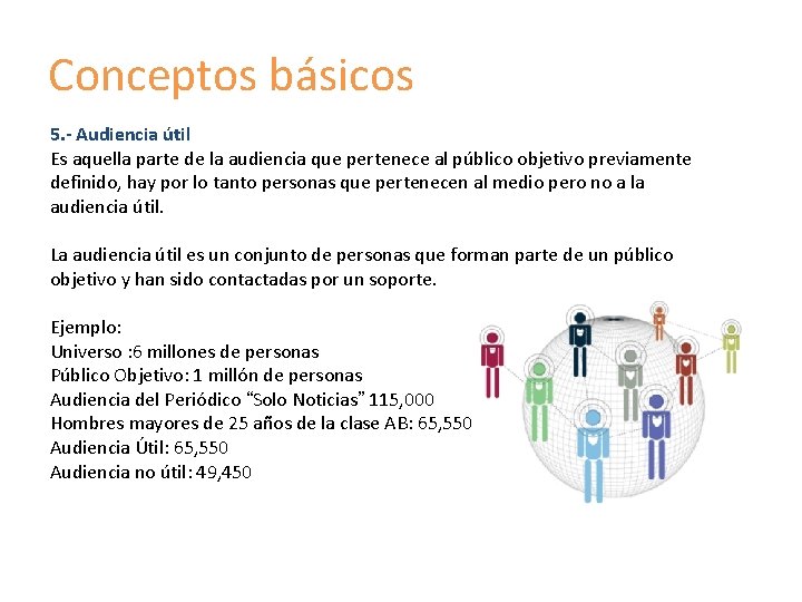 Conceptos básicos 5. - Audiencia útil Es aquella parte de la audiencia que pertenece