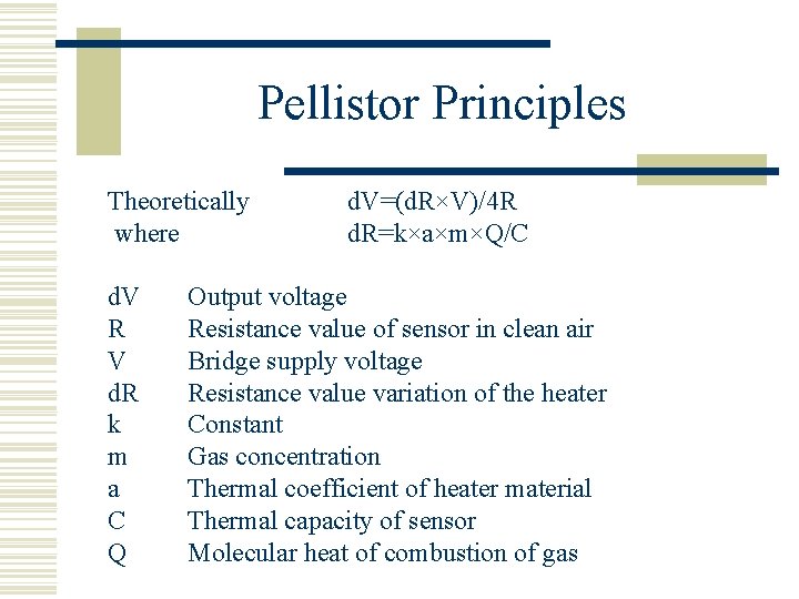 Pellistor Principles Theoretically where d. V R V d. R k m a C