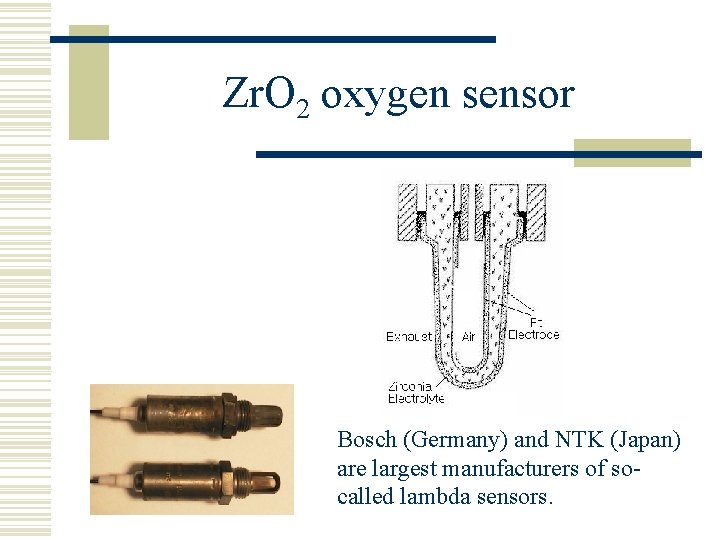 Zr. O 2 oxygen sensor Bosch (Germany) and NTK (Japan) are largest manufacturers of