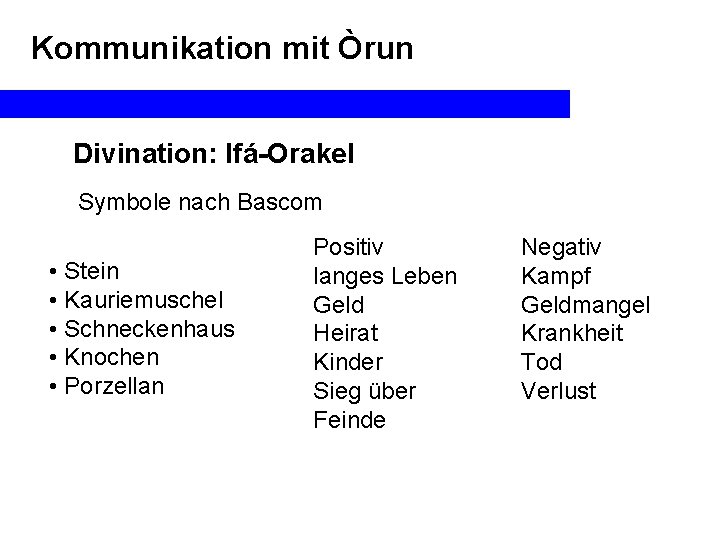 Kommunikation mit Òrun Divination: Ifá-Orakel Symbole nach Bascom • Stein • Kauriemuschel • Schneckenhaus