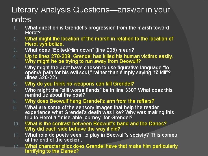 Literary Analysis Questions—answer in your notes 1. 2. 3. 4. 5. 6. 7. 8.