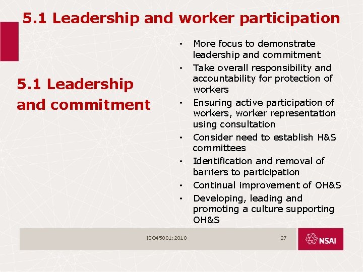 5. 1 Leadership and worker participation • • 5. 1 Leadership and commitment •