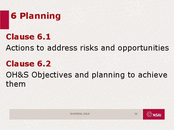 6 Planning Clause 6. 1 Actions to address risks and opportunities Clause 6. 2