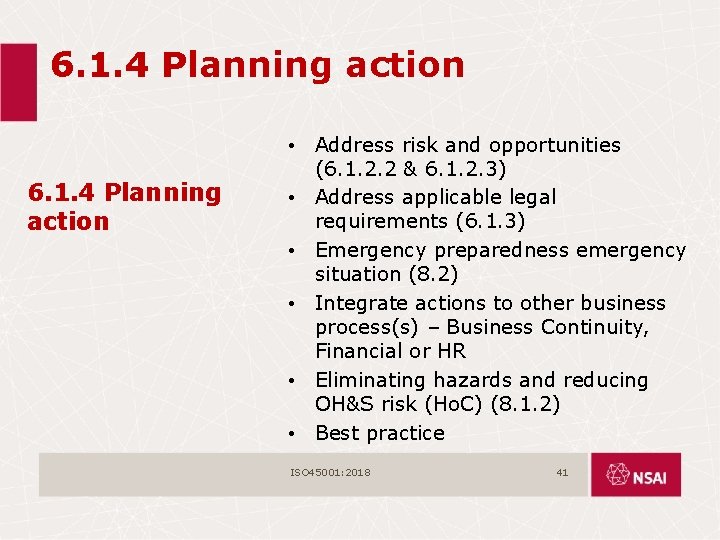 6. 1. 4 Planning action • Address risk and opportunities (6. 1. 2. 2
