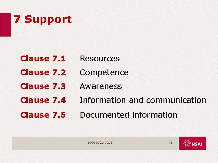7 Support Clause 7. 1 Resources Clause 7. 2 Competence Clause 7. 3 Awareness