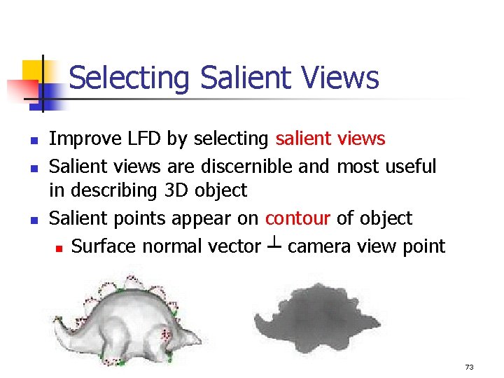 Selecting Salient Views n n n Improve LFD by selecting salient views Salient views