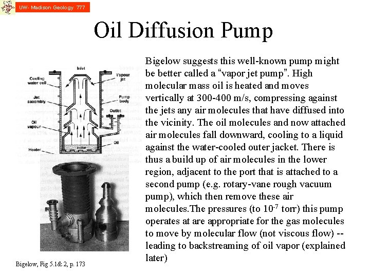 UW- Madison Geology 777 Oil Diffusion Pump Bigelow, Fig 5. 1& 2, p. 173