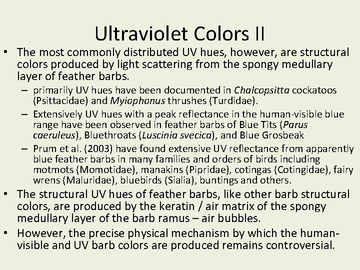 Ultraviolet Colors II • The most commonly distributed UV hues, however, are structural colors