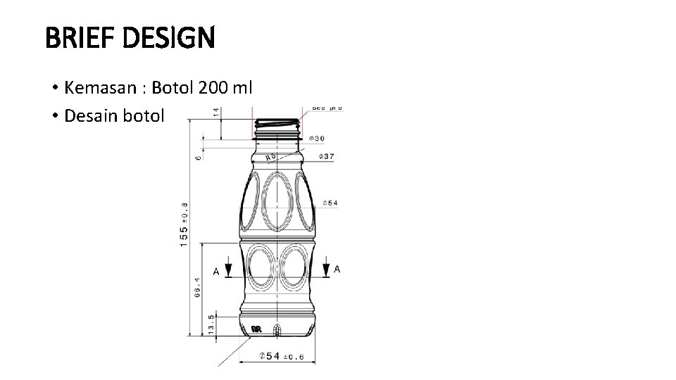BRIEF DESIGN • Kemasan : Botol 200 ml • Desain botol 