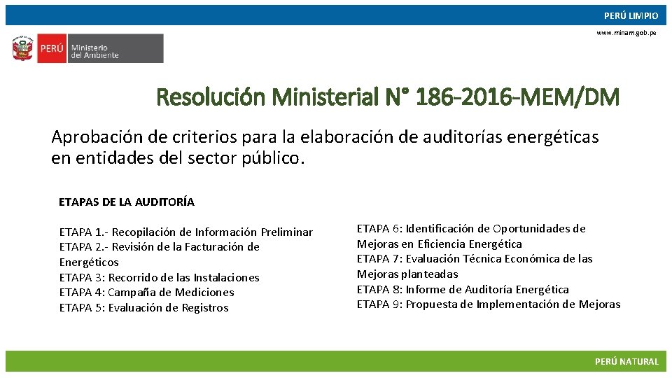 PERÚ LIMPIO www. minam. gob. pe Resolución Ministerial N° 186 -2016 -MEM/DM Aprobación de