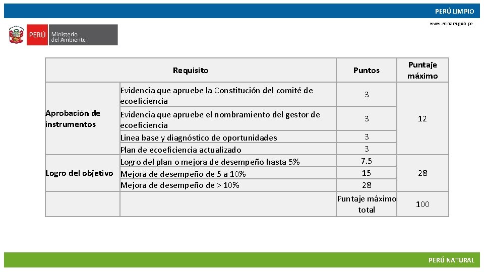 PERÚ LIMPIO www. minam. gob. pe Requisito Evidencia que apruebe la Constitución del comité