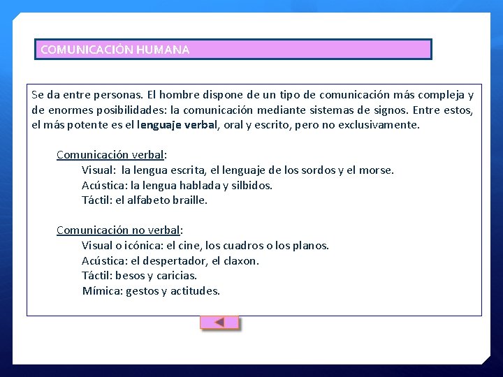 COMUNICACIÓN HUMANA Se da entre personas. El hombre dispone de un tipo de comunicación