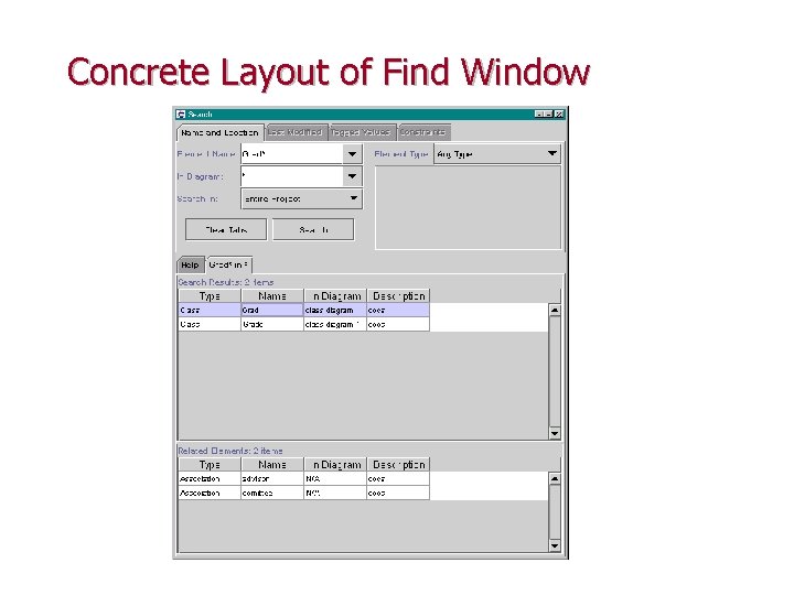 Concrete Layout of Find Window 