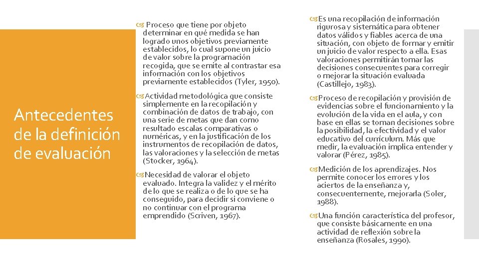 Antecedentes de la definición de evaluación Proceso que tiene por objeto determinar en qué