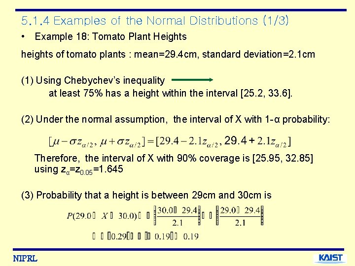 5. 1. 4 Examples of the Normal Distributions (1/3) • Example 18: Tomato Plant