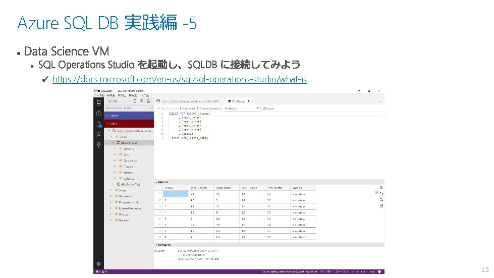 Azure SQL DB 実践編 -5 https: //docs. microsoft. com/en-us/sql-operations-studio/what-is 13 Azure SQL DB 実践編 -5 https: //docs. microsoft. com/en-us/sql-operations-studio/what-is 13