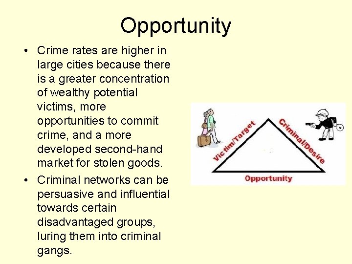 Opportunity • Crime rates are higher in large cities because there is a greater