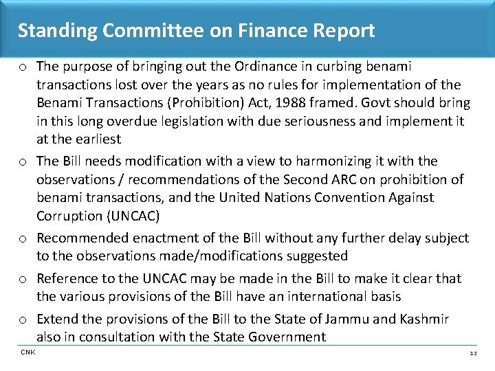 Standing Committee on Finance Report o The purpose of bringing out the Ordinance in
