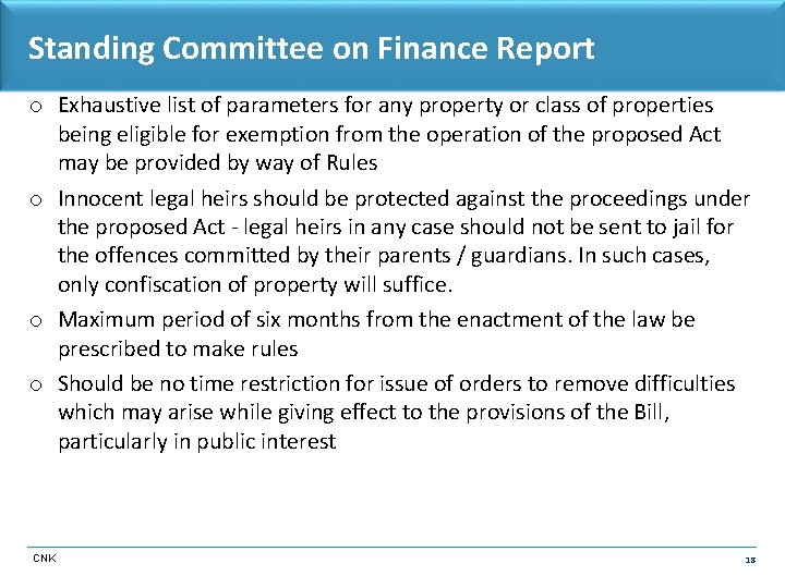 Standing Committee on Finance Report o Exhaustive list of parameters for any property or
