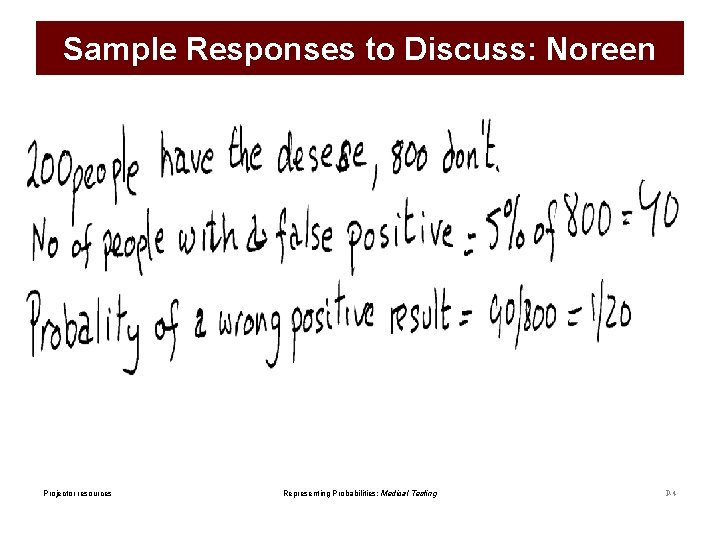 Sample Responses to Discuss: Noreen Projector resources Representing Probabilities: Medical Testing P-4 