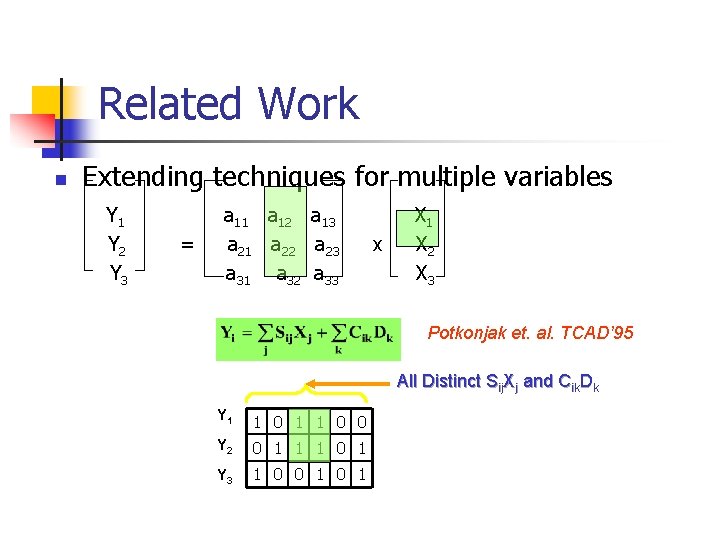 Related Work n Extending techniques for multiple variables Y 1 Y 2 Y 3