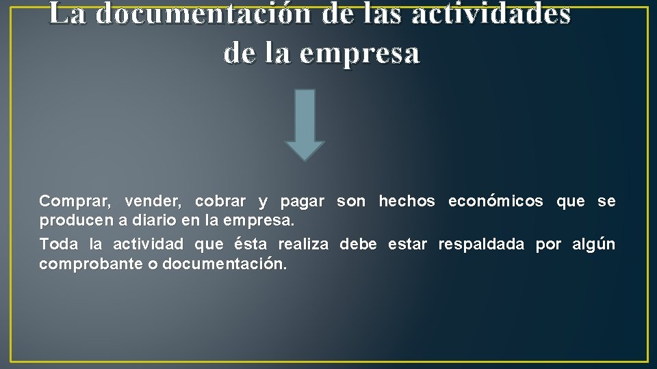 La documentación de las actividades de la empresa Comprar, vender, cobrar y pagar son