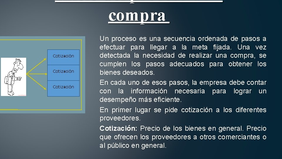 Inicio del proceso de compra Un proceso es una secuencia ordenada de pasos a