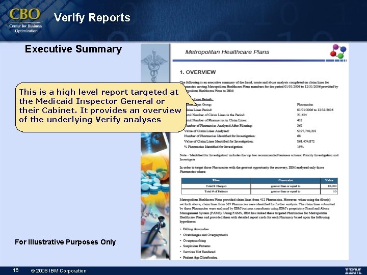 Verify Reports Executive Summary This is a high level report targeted at the Medicaid