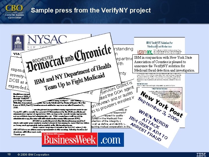 Sample press from the Verify. NY project Memo of Understanding Between IBM in conjunction