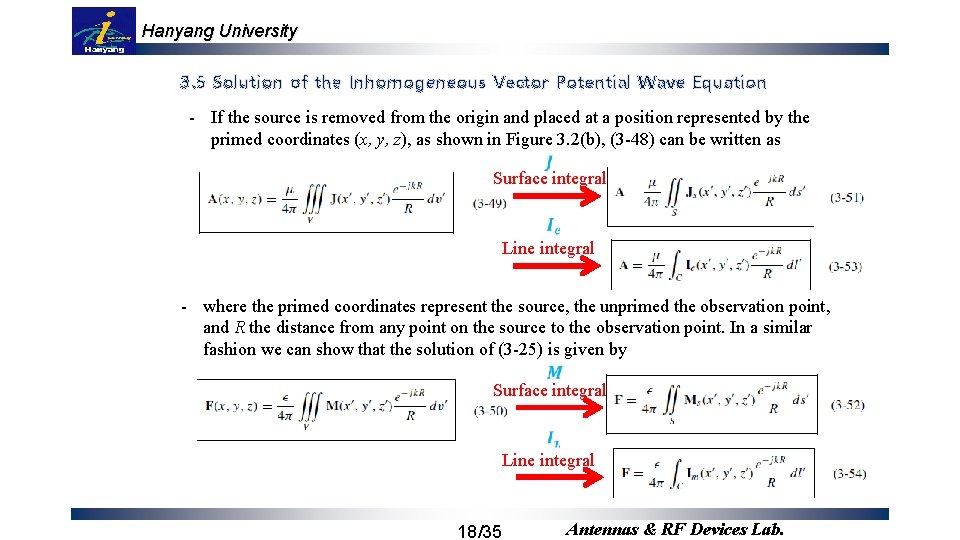 Hanyang University 3. 5 Solution of the Inhomogeneous Vector Potential Wave Equation - If