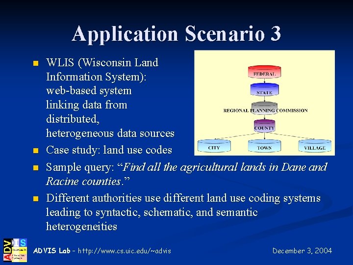 Application Scenario 3 n n WLIS (Wisconsin Land Information System): web-based system linking data