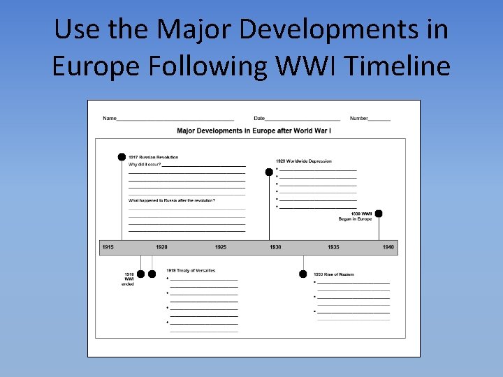 Use the Major Developments in Europe Following WWI Timeline 