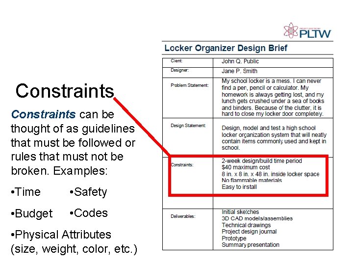 Constraints can be thought of as guidelines that must be followed or rules that